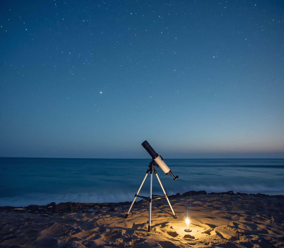 Telescope under a starry night sky
